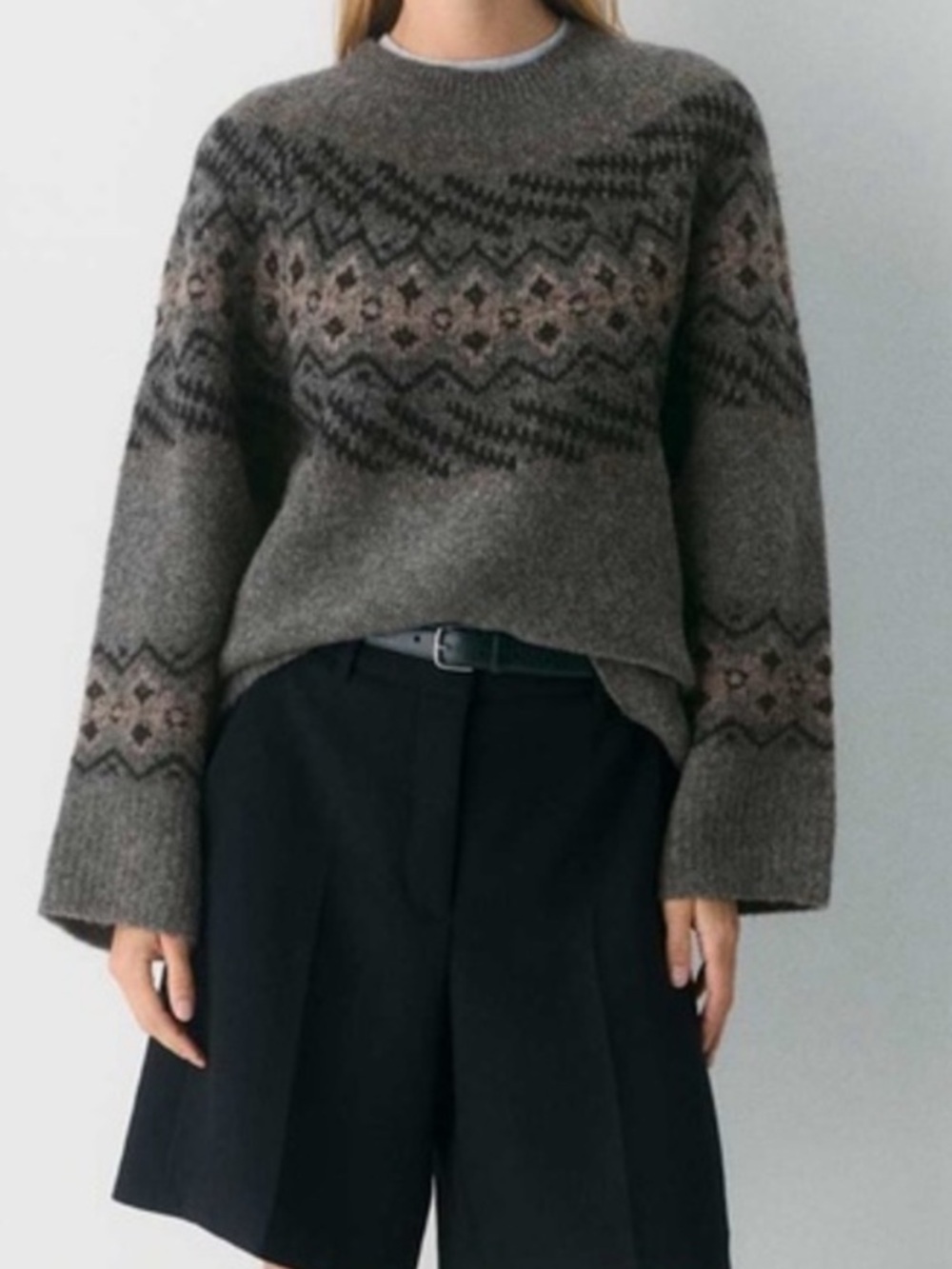 ARITZIA WILFRED WOMENS GRAY WOOL HARLOW SWEATER FAIR ISLE RELAXED FIT SMALL